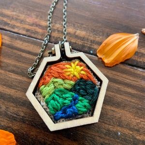 Embroidered scenery necklace